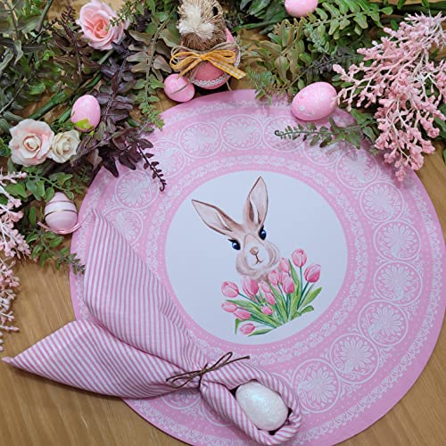 Set of 4 Easter Synthetic Covers for Round Placemats 14" Dia Border Rose