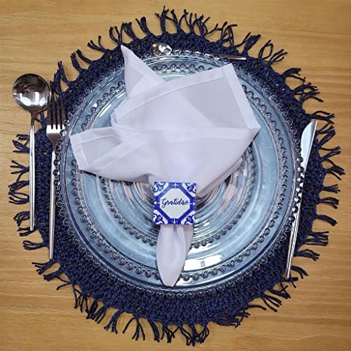 Charlo's Set of 4 Blue Navy Folk Sustainable Rustic Chic Round Placemats 16" x 16"