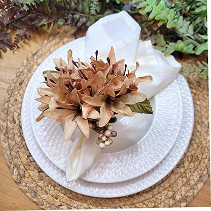 Maison Charlo Set of 4 Caramel Lilies Flower Celebration Napkin Rings