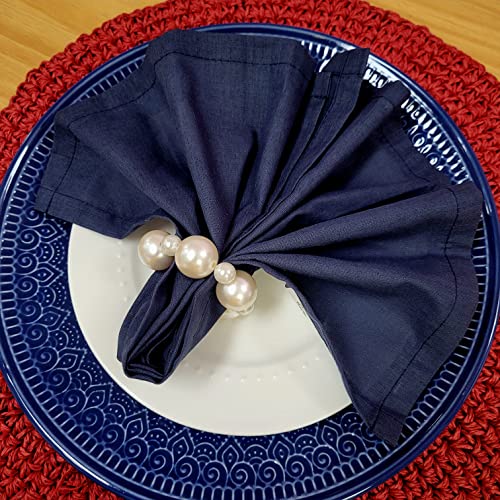 Charlo's Set of 4 Navy Blue 100% Cotton Solid Cloth Napkins 15" by 15" Washable Reusable