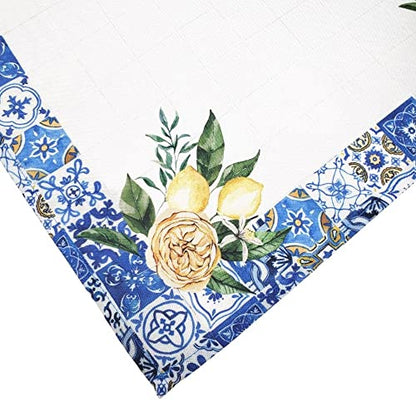 Charlo's Cloth Napkins Set of 4 Sicilian Lemon Tile by Charlo 16" by 16" - Blue