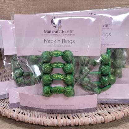 Set of 4 Beaded Green Mix Ball Napkin Ring