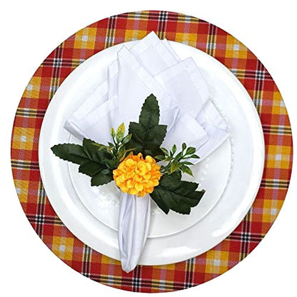 Charlo's Set of 4 Sunshine Yellow Chrysanthemum Charm Napkin Rings for dining table decor