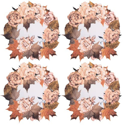 Set of 4 Waterproof Premium Placemats Thanksgiving Maple Flower Wreath