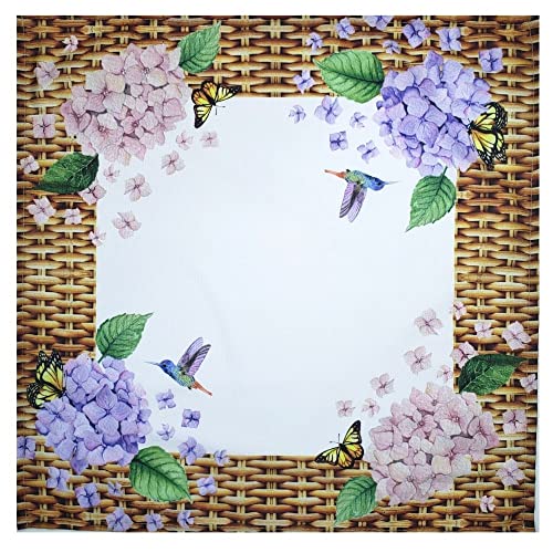 Charlo's Cloth Napkins Set of 4 Hydrangeas Flower Bird 16" by 16" - Lilac