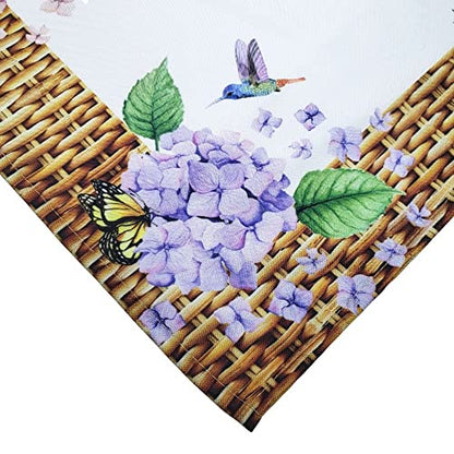 Charlo's Cloth Napkins Set of 4 Hydrangeas Flower Bird 16" by 16" - Lilac