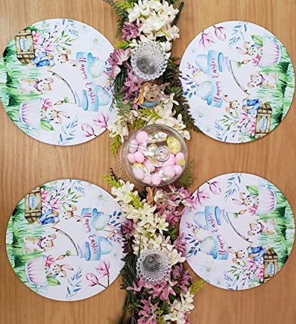 Set of 4 Synthetic Covers for Round Placemats Happy Easter Garden of Joy 14" Dia