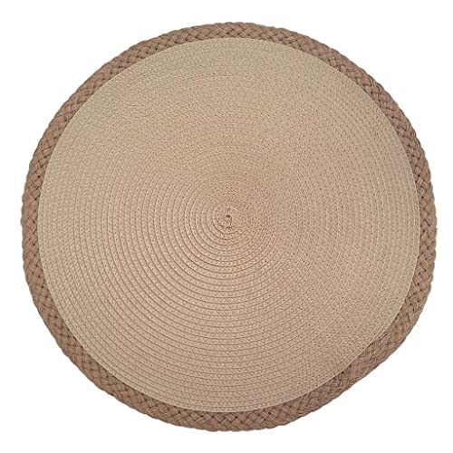 Set of 4 Tabletop Collection Indoor/Outdoor Beige String Round Placemat 15" Dia