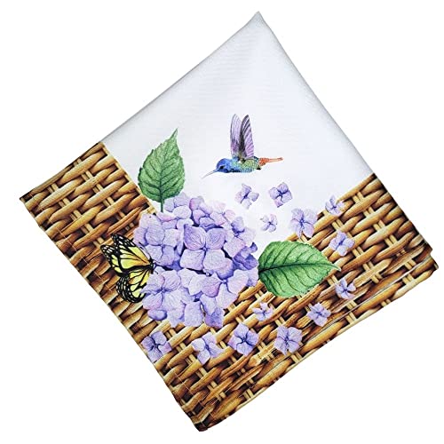 Charlo's Cloth Napkins Set of 4 Hydrangeas Flower Bird 16" by 16" - Lilac