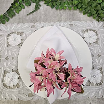 Maison Charlo Set of 4 Rose Pink Lilies Flower Celebration Napkin Rings