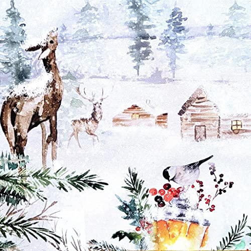 Set of 4 Placemats Christmas Reindeer Herding Cloth Waterproof 17" by 13" - Gold