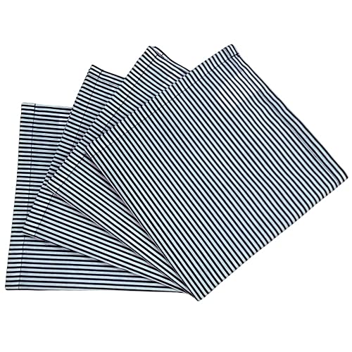 Charlo's Set of 4 Navy Blue Striped 100% Cotton Cloth Napkins 15" by 15" Washable Reusable