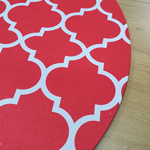 Set of 4 Round Placemats Covers 14 Dia inch Red Arabesque