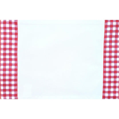 Set of 4 Placemats White Cotton Twill with Red Plaid Embroidery 18"by12"