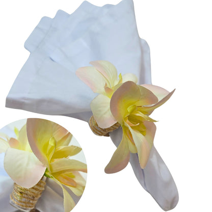 Charlo's White Magnolia Flower Message Napkin Rings Good Vibes Funny for Party Wedding Dinner Table Decor