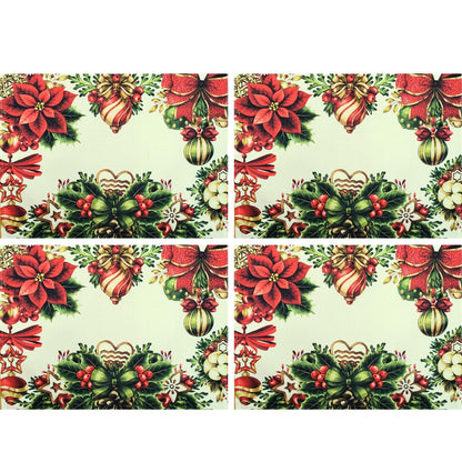 Set of 4 Placemats Christmas Party Wreath Cloth Waterproof 17" by 13" - Grey