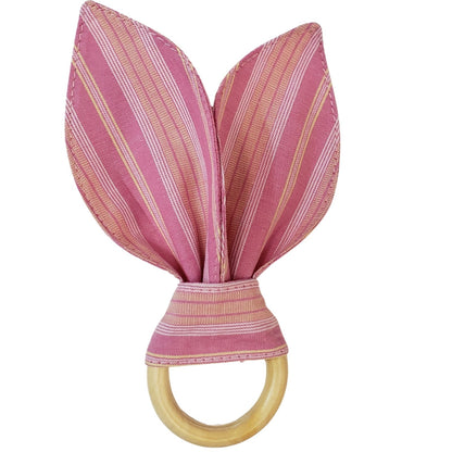 Maison Charlo | Easter Set of 4 Pink Stripe Bunny Ears Napkin Rings | Dining Table Decor