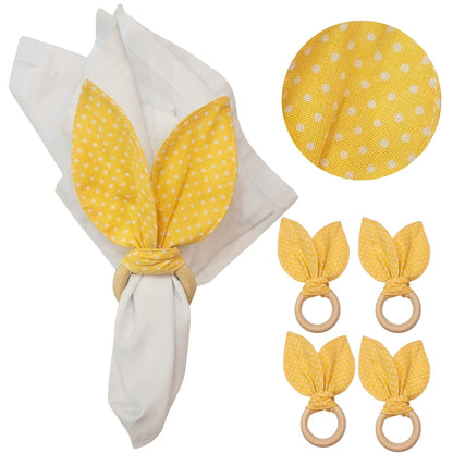 Maison Charlo | Easter Set of 4 Polka Dot Yellow  Bunny Ears Napkin Rings | Dining Table Decor