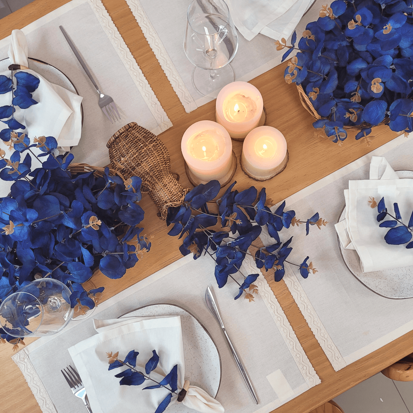 Set 4 Blue Eucalyptus Leaf Napkin Rings, Rustic Napkin Ring, Minimalist Tabledecor, Oriental Tabledeco