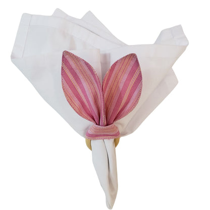 Maison Charlo | Easter Set of 4 Pink Stripe Bunny Ears Napkin Rings | Dining Table Decor