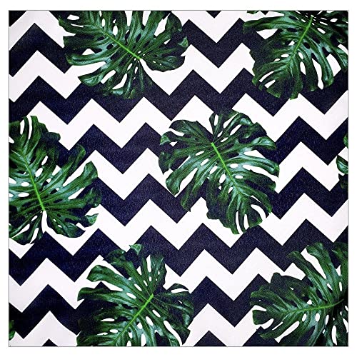 Charlo's Set of 4 Leaf Tropical Monstera Green Chevron Cloth Napkins 16" by 16"