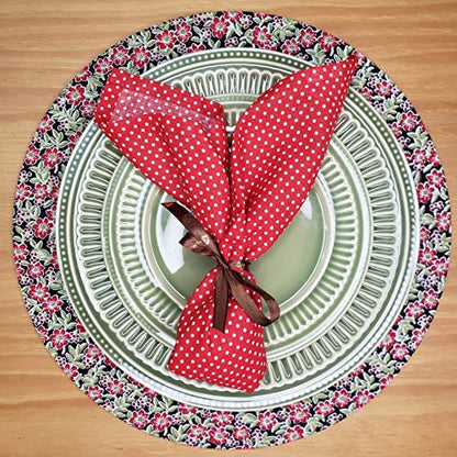 Charlo's Set of 4 Red Polka Dot 100% Cotton Cloth Napkins 15" by 15" Washable Reusable