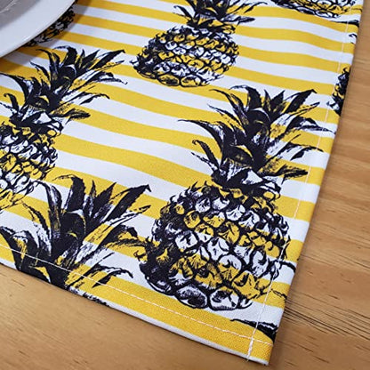 Set of 4 Waterproof Rectangular Placemats Striped Pineapple 17" by 13" Yellow