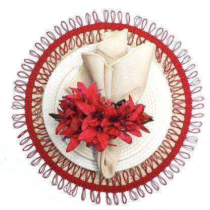 Maison Charlo Set of 4 Red Lilies Flower Celebration Napkin Rings