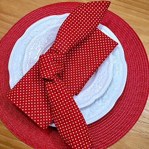 Charlo's Set of 4 Red Polka Dot 100% Cotton Cloth Napkins 15" by 15" Washable Reusable