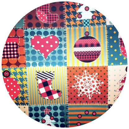 Set of 4 Round Placemats Covers Christmas Patchwork Cloth 14" Dia | Red