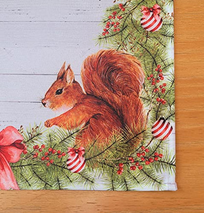 Set of 4 Placemats Christmas Squirrel Cloth Waterproof 17" by 13" Grey