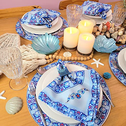 Charlo's Cloth Napkins Set of 4 Beautiful Mandala 16" by 16" Dining Table Reusable Washable Blue