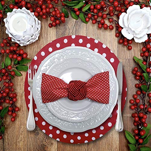 Set of 4 Round Placemats Covers 14 Dia inch Dot Polka Red White