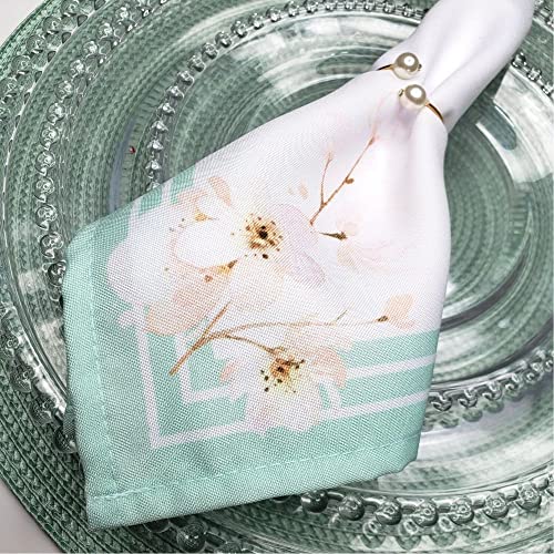 Charlo's Cloth Napkins Set of 4 Water Green Floral  16" by 16" - Green