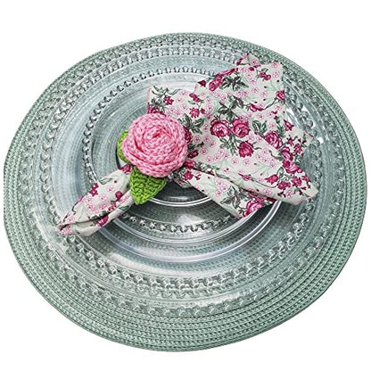 Set of 4 Tabletop Collection Indoor/Outdoor Green Water Round Placemat 15" Dia