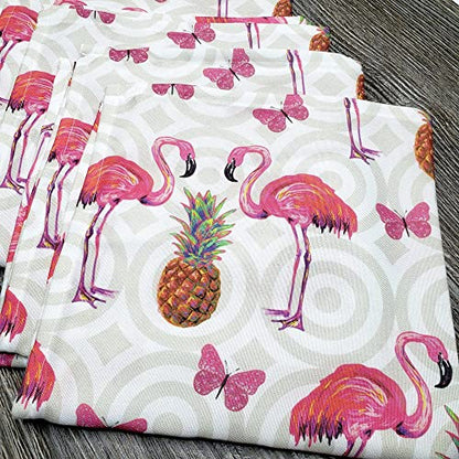 Charlo's Cloth Napkins Set of 4 Pineapple Flamingo 16" by 16" Rose Reusable