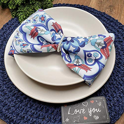 Charlo's Cloth Napkins Set of 4 Beautiful Mandala 16" by 16" Dining Table Reusable Washable Blue