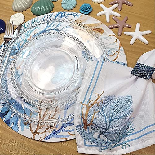 Charlo's Cloth Napkins Set of 4 Blue Coral 16" by 16" - Blue