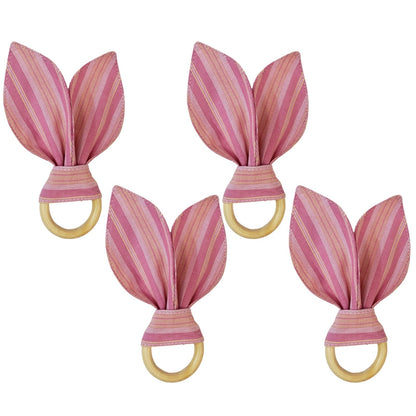 Maison Charlo | Easter Set of 4 Pink Stripe Bunny Ears Napkin Rings | Dining Table Decor