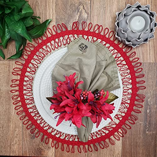 Maison Charlo Set of 4 Red Lilies Flower Celebration Napkin Rings