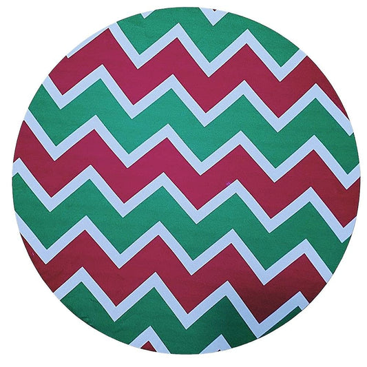 Set of 4 Round Placemats Covers Christmas Chevron Green Red Cloth 14" Dia  | Red