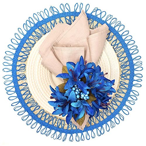 Maison Charlo Set of 4 Royal Blue Lilies Flower Celebration Napkin Rings