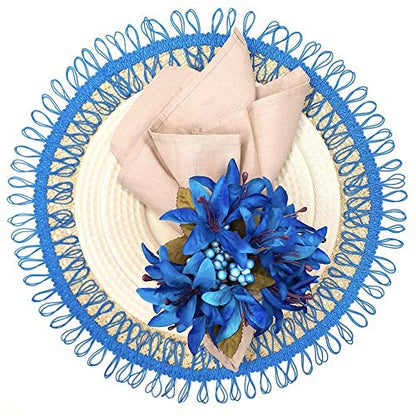 Maison Charlo Set of 4 Royal Blue Lilies Flower Celebration Napkin Rings