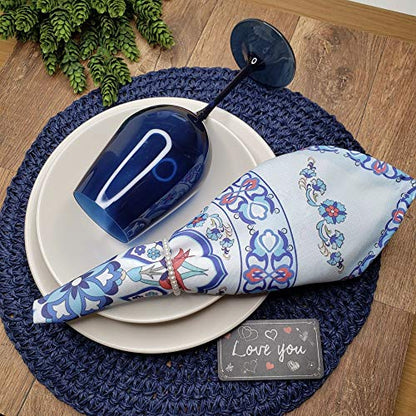 Charlo's Cloth Napkins Set of 4 Beautiful Mandala 16" by 16" Dining Table Reusable Washable Blue