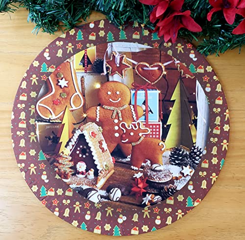 Set of 4 Round Placemats Covers Christmas Cookie Cloth 14" Dia | Red