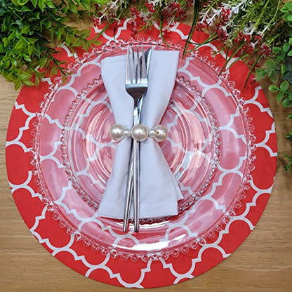 Set of 4 Round Placemats Covers 14 Dia inch Red Arabesque