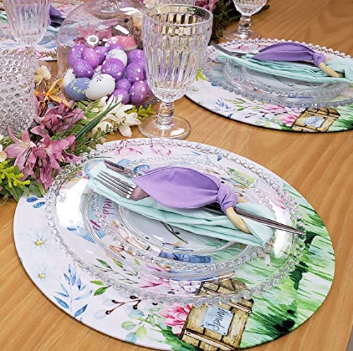 Set of 4 Synthetic Covers for Round Placemats Happy Easter Garden of Joy 14" Dia