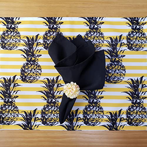 Set of 4 Waterproof Rectangular Placemats Striped Pineapple 17" by 13" Yellow