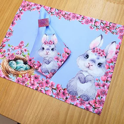 Set of 4 Cherry Tree Waterproof Rectangular Placemats Easter 17" x 13"