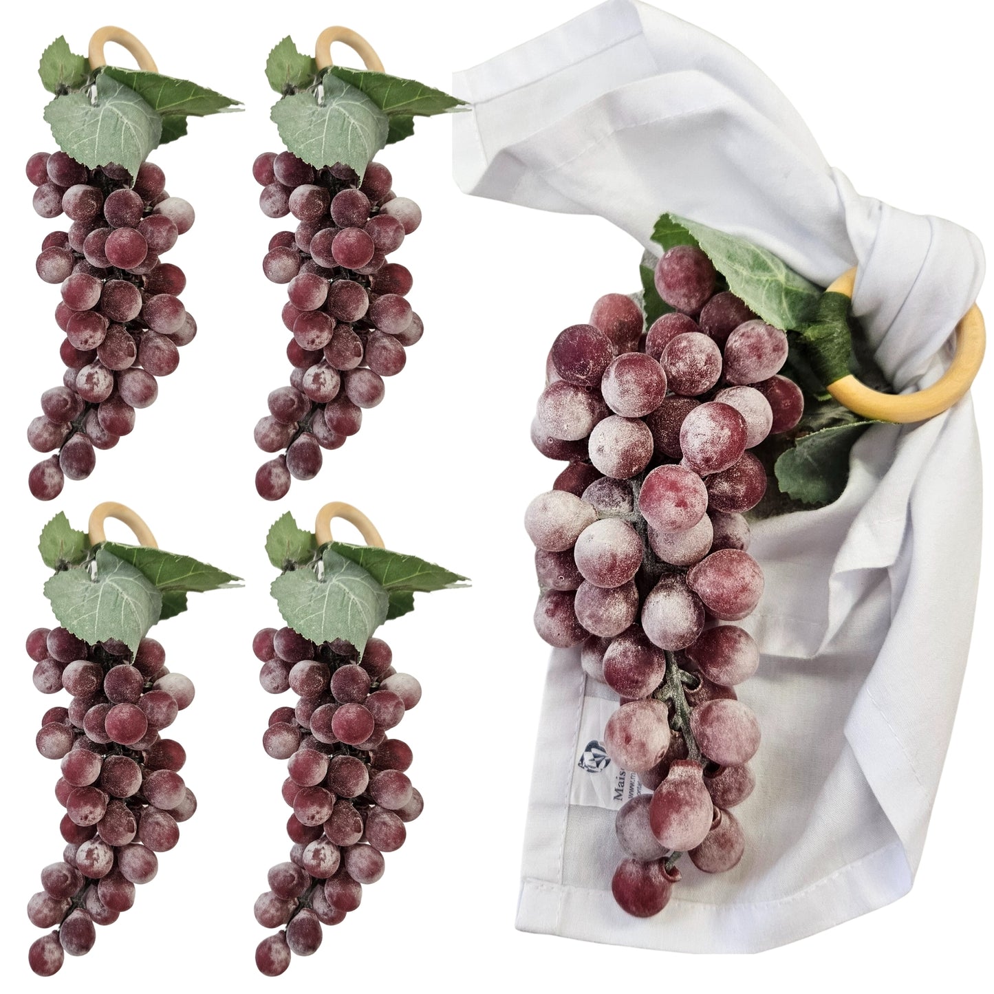 Set of 4 Purple Bunch of Grapes Prime Napkin Rings for thanksgiving, events, party, wedding